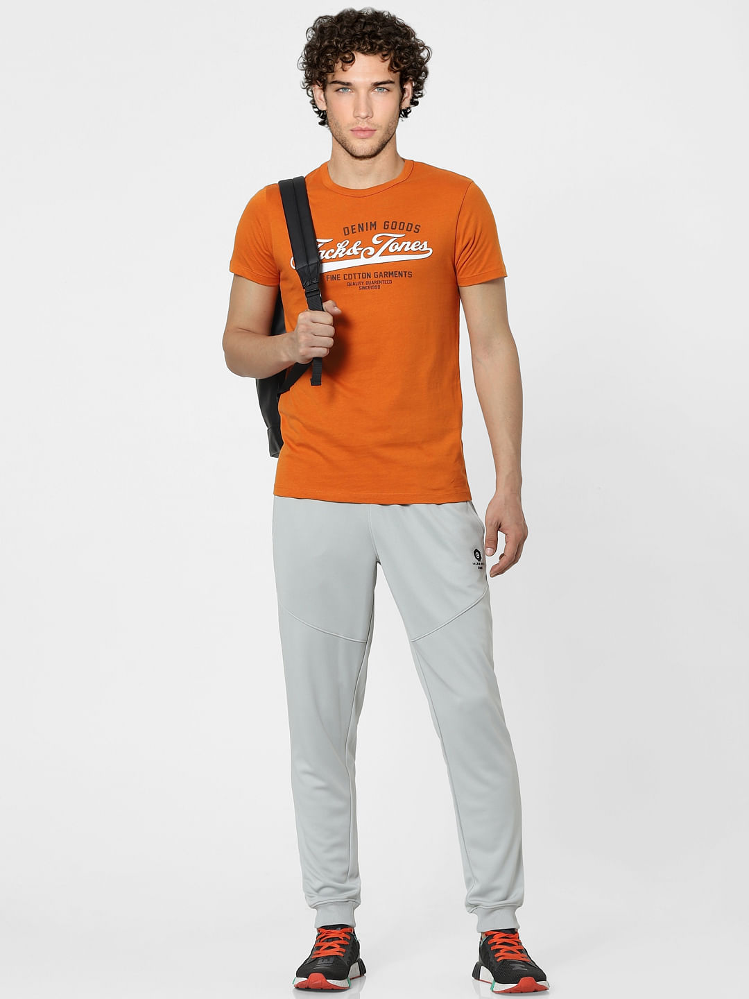 Orange Logo Print Crew Neck T-shirt