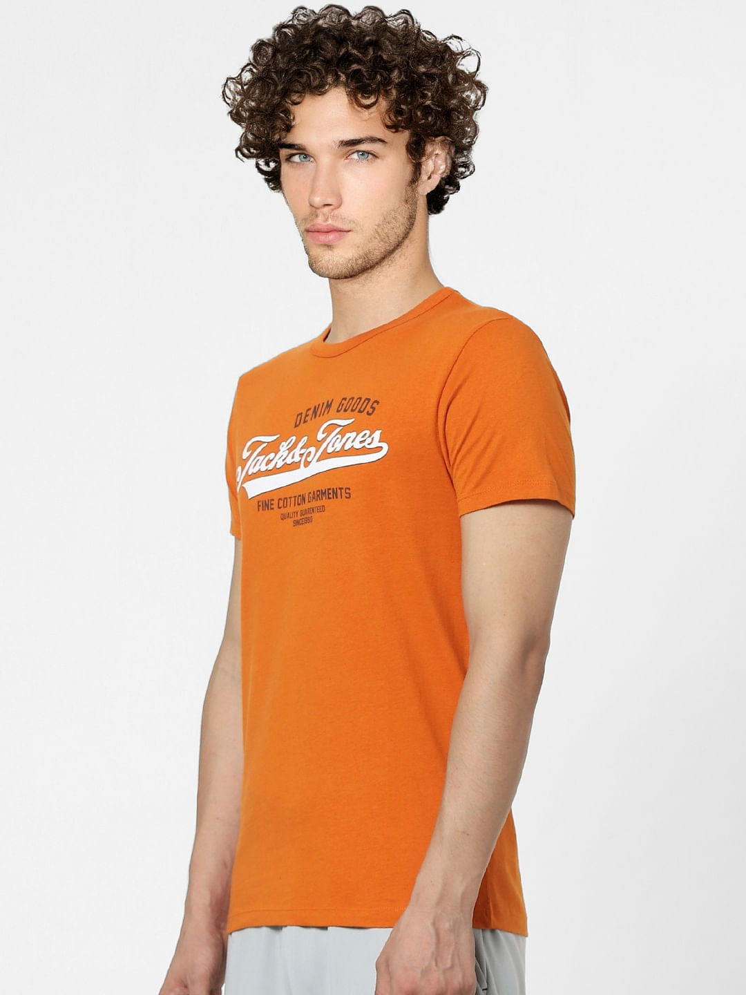 Orange Logo Print Crew Neck T-shirt