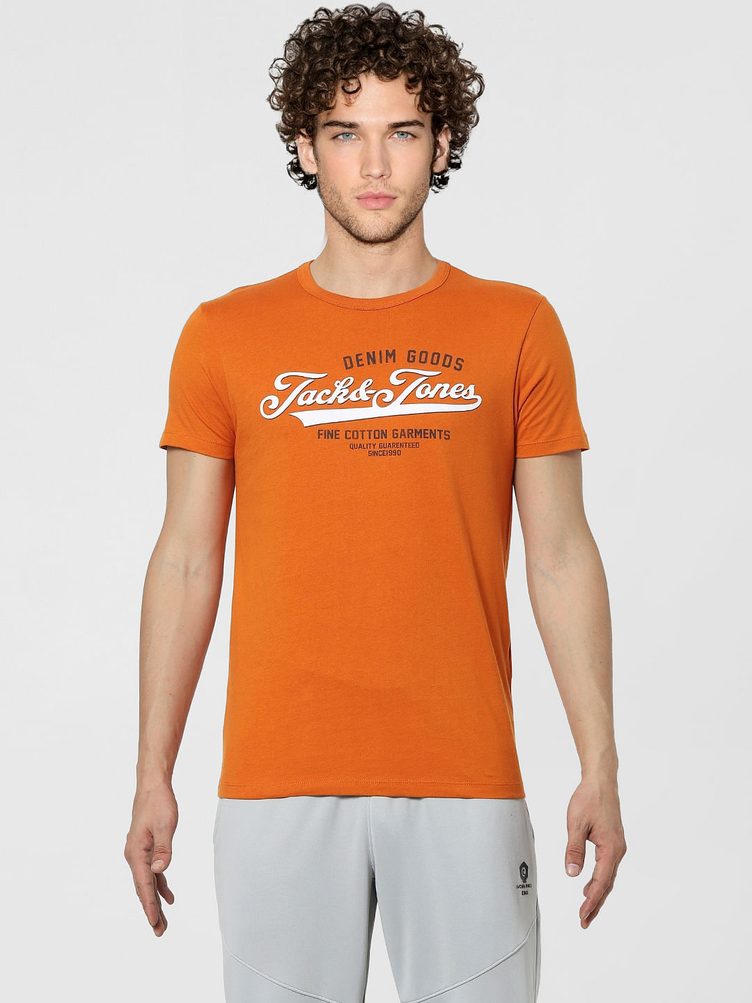 Orange Logo Print Crew Neck T-shirt