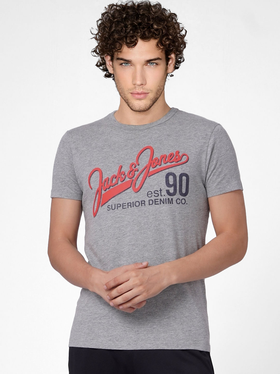 Grey Logo Print Crew Neck T-shirt