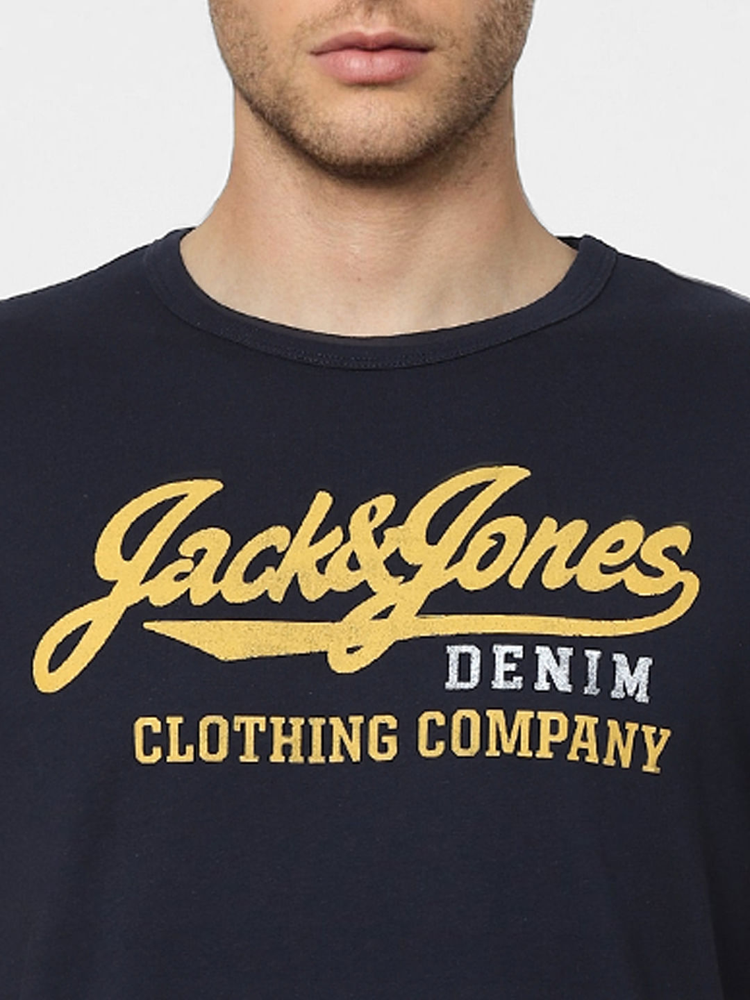 Navy Blue Logo Print Crew Neck T-shirt