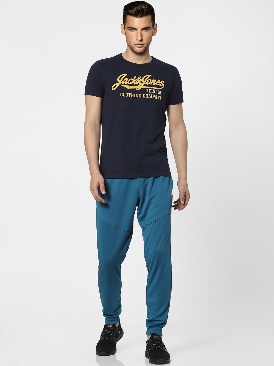 Navy Blue Logo Print Crew Neck T-shirt