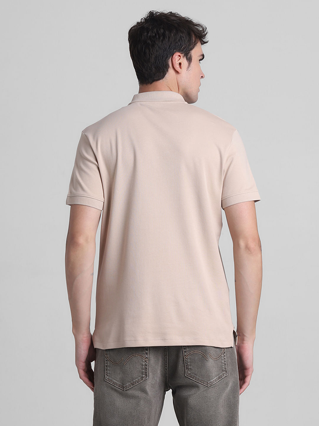 Light Brown Printed Cotton Polo T-shirt
