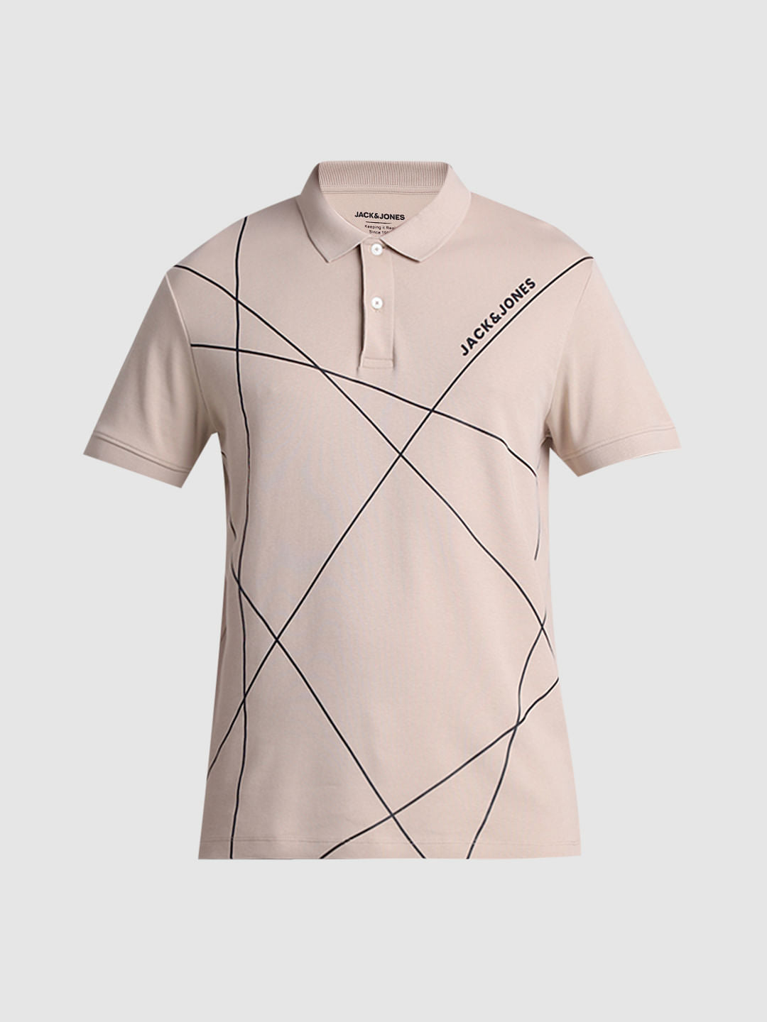 Light Brown Printed Cotton Polo T-shirt