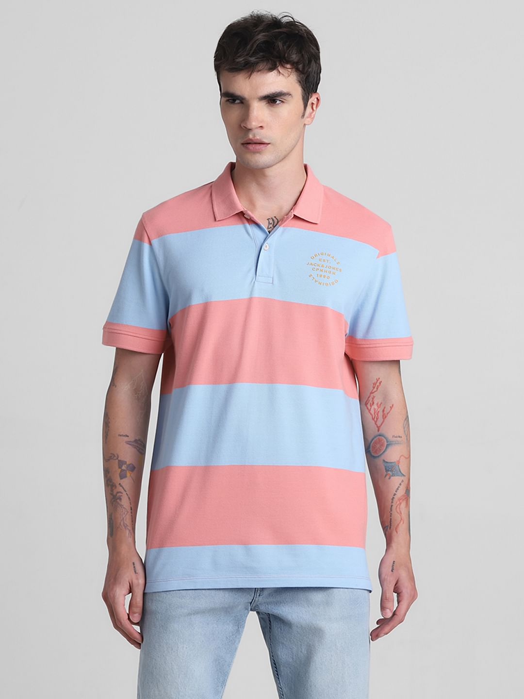 Blue Colourblocked Polo T-shirt