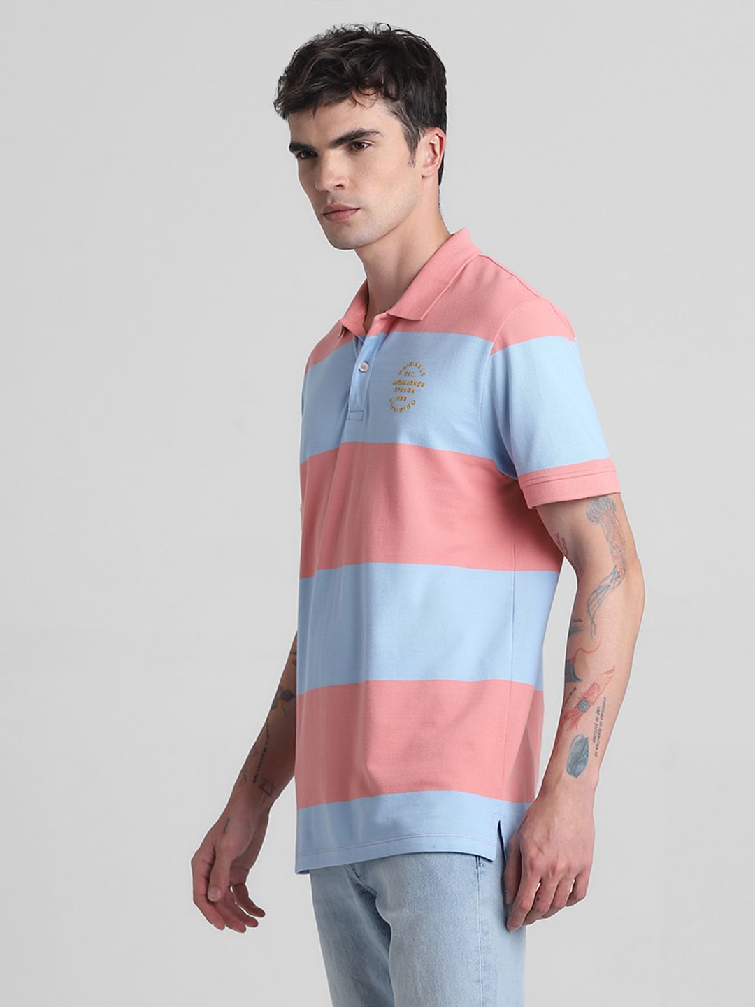 Blue Colourblocked Polo T-shirt