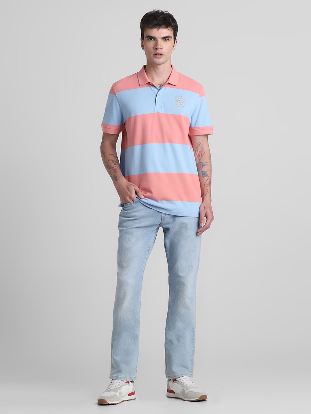 Blue Colourblocked Polo T-shirt