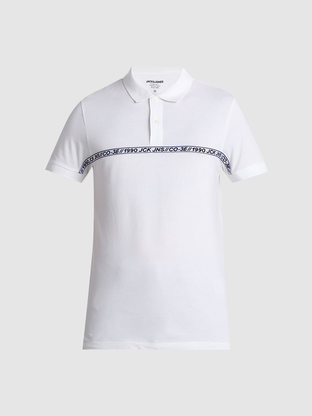 White Logo Tape Print Polo T-shirt