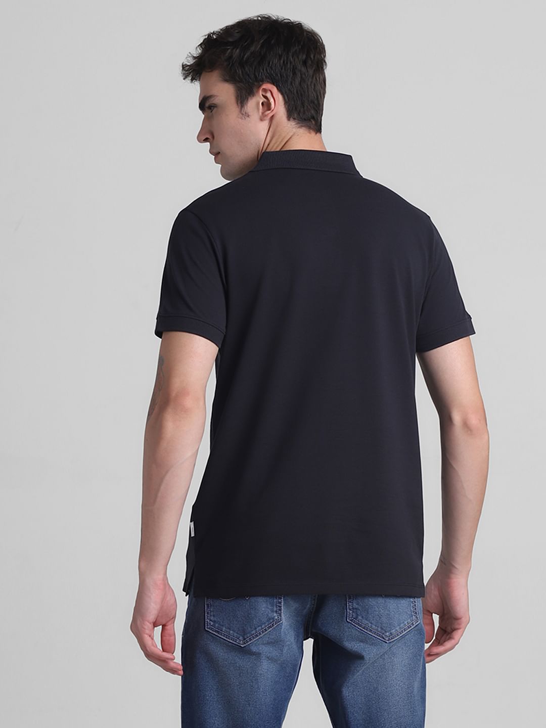 Black Logo Tape Print Polo T-shirt