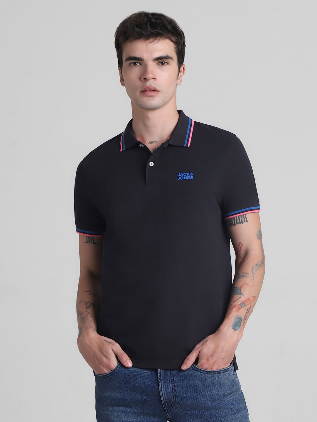 Black Contrast Tipping Polo T-Shirt