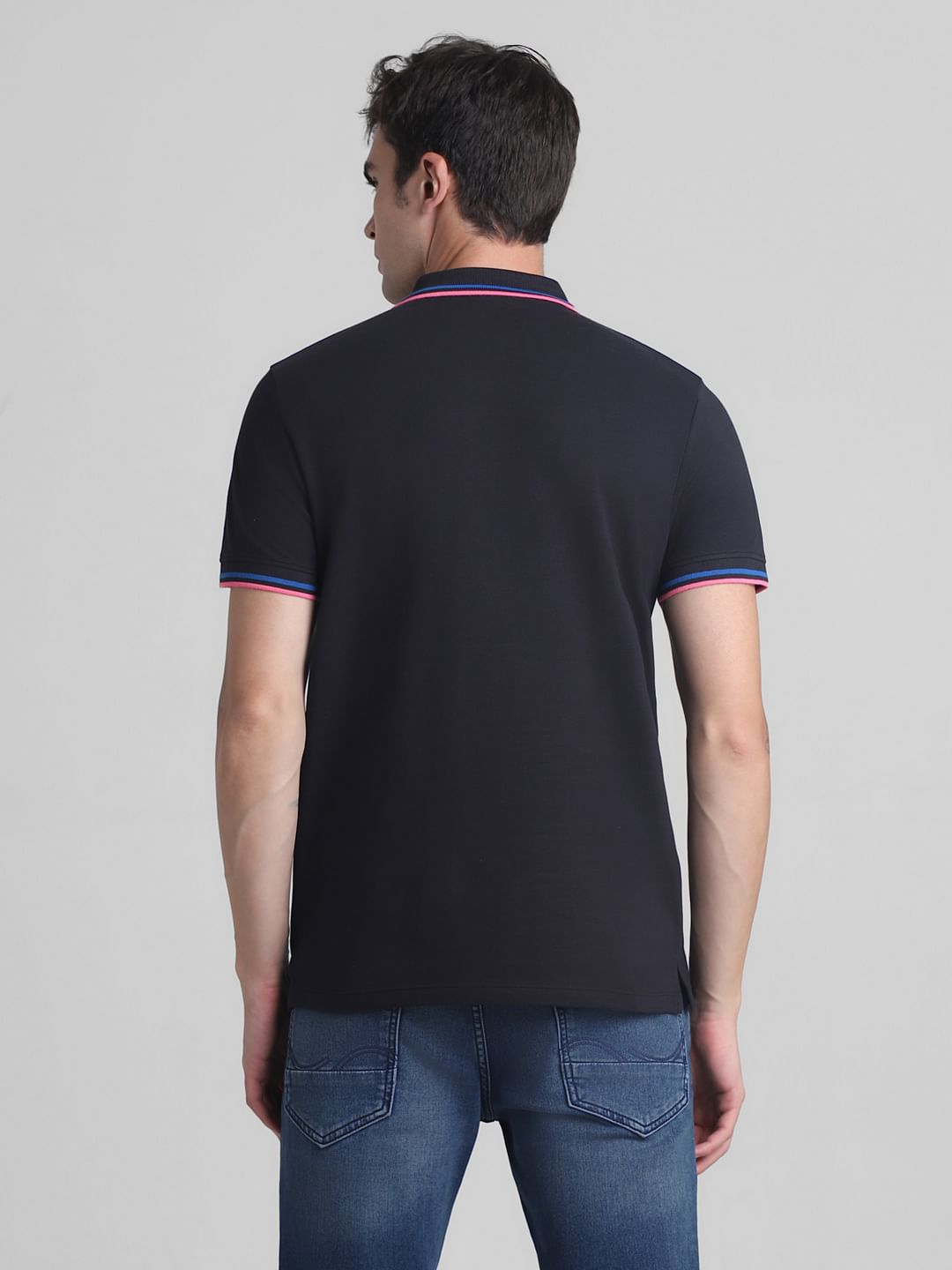 Black Contrast Tipping Polo T-Shirt