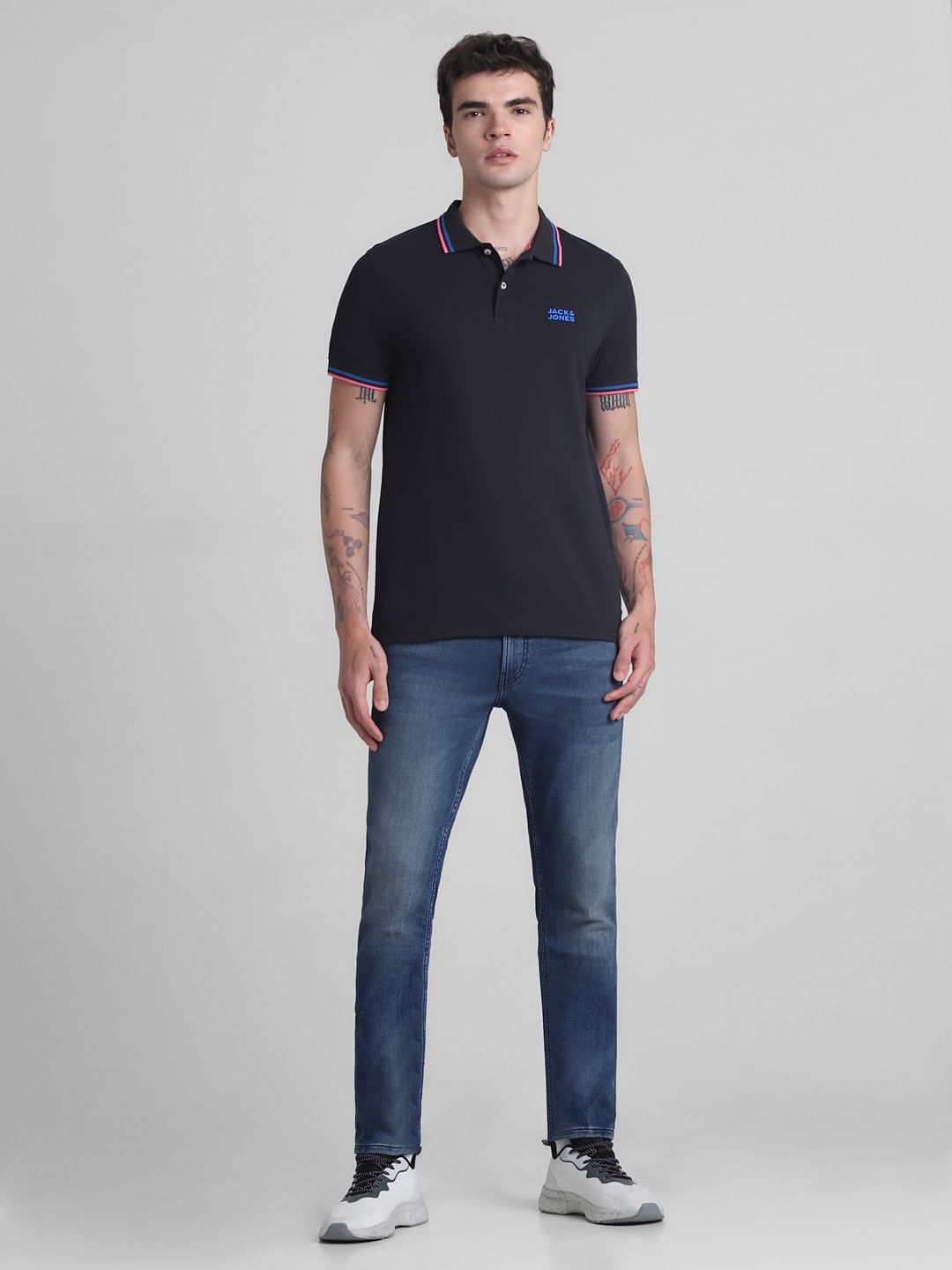 Black Contrast Tipping Polo T-Shirt