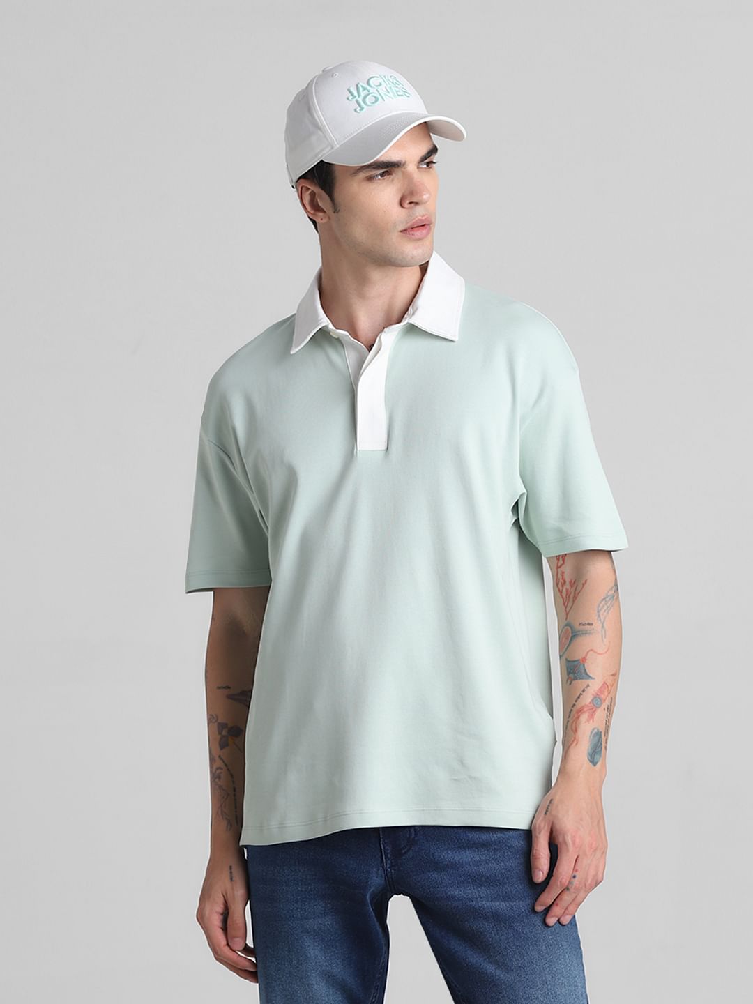 Green Cotton Oversized Polo T-shirt - S