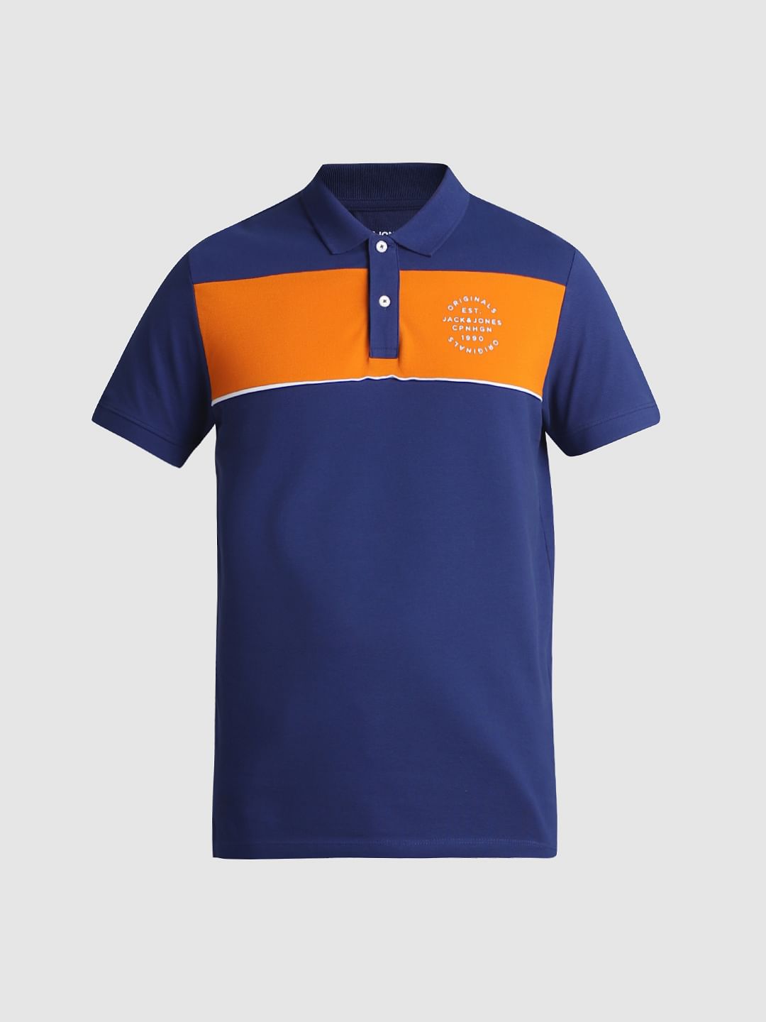 Blue Colourblocked Contrast Tipping Polo