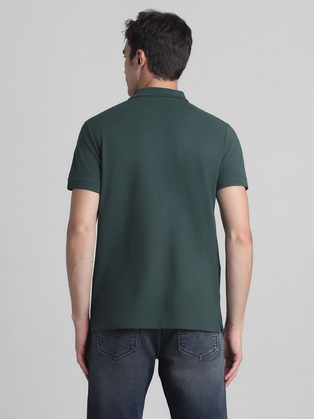 Green Colourblocked Contrast Tipping Polo