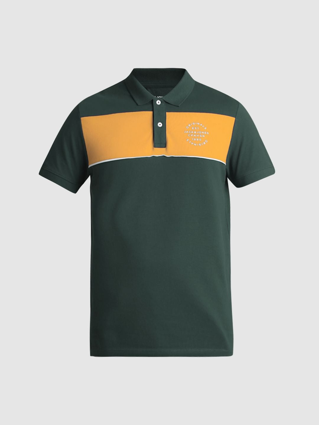 Green Colourblocked Contrast Tipping Polo