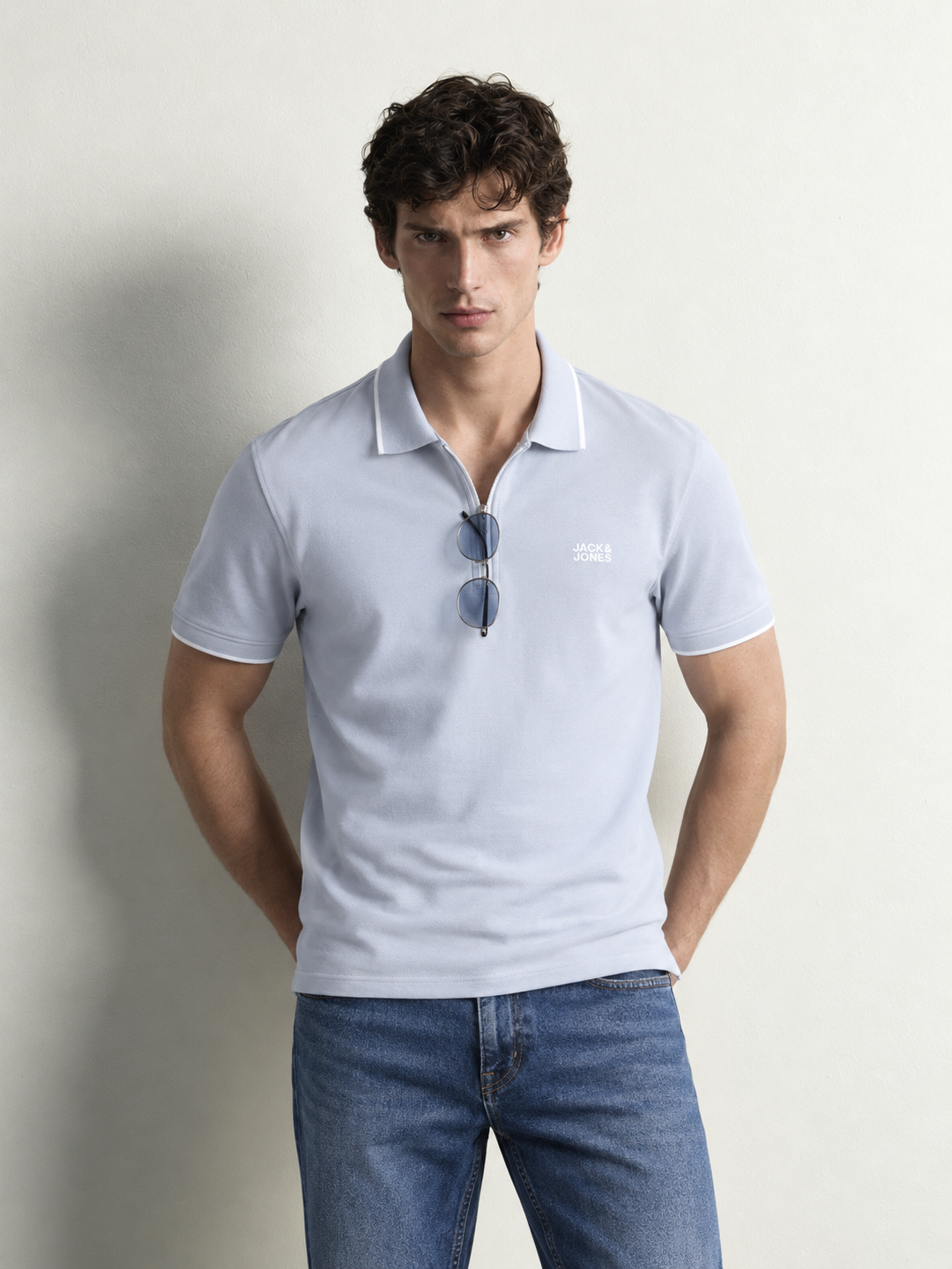 Grey Zip Detail Polo T-shirt