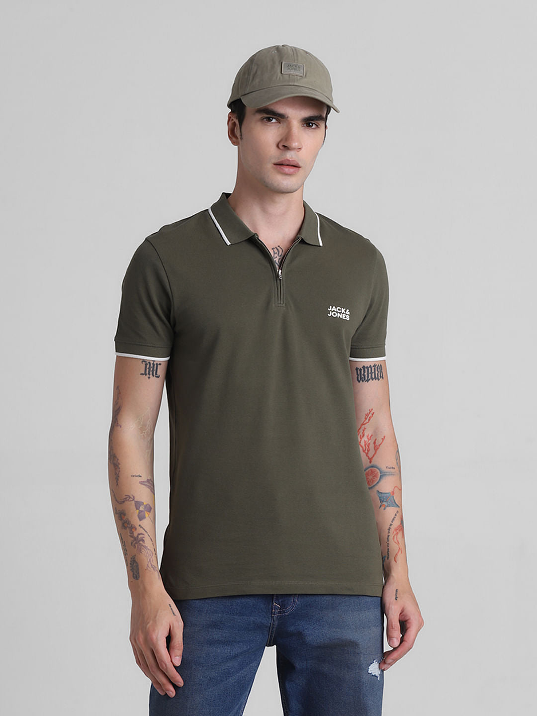 Green Zip Detail Polo T-shirt