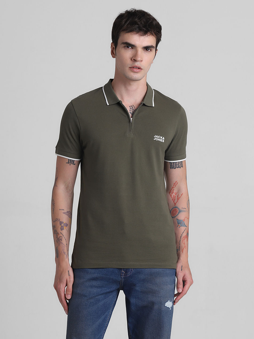 Green Zip Detail Polo T-shirt