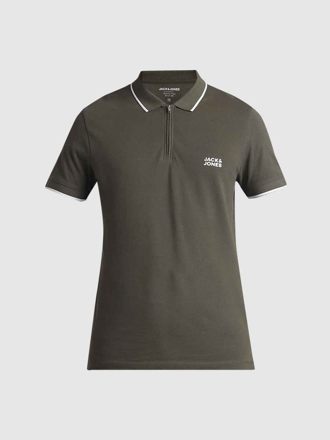 Green Zip Detail Polo T-shirt