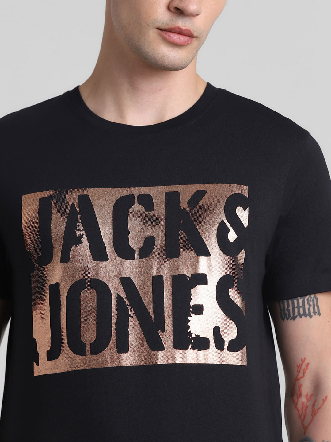 Black Foil Print Crew Neck T-shirt