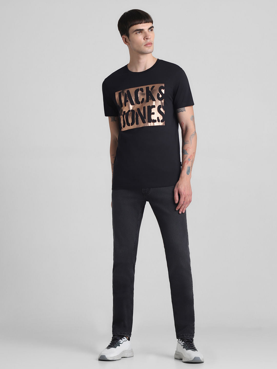Black Foil Print Crew Neck T-shirt