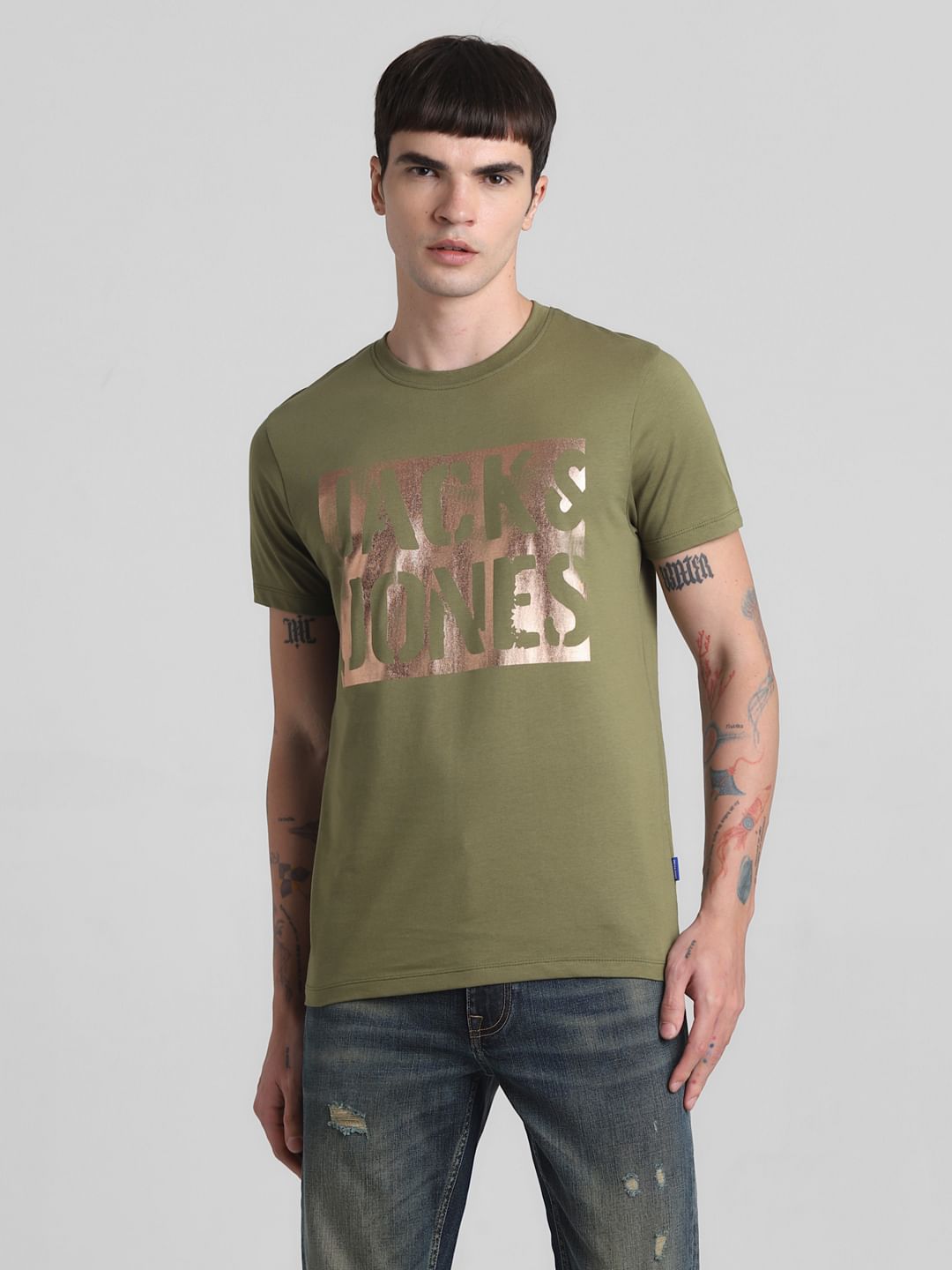 Green Foil Print Crew Neck T-shirt