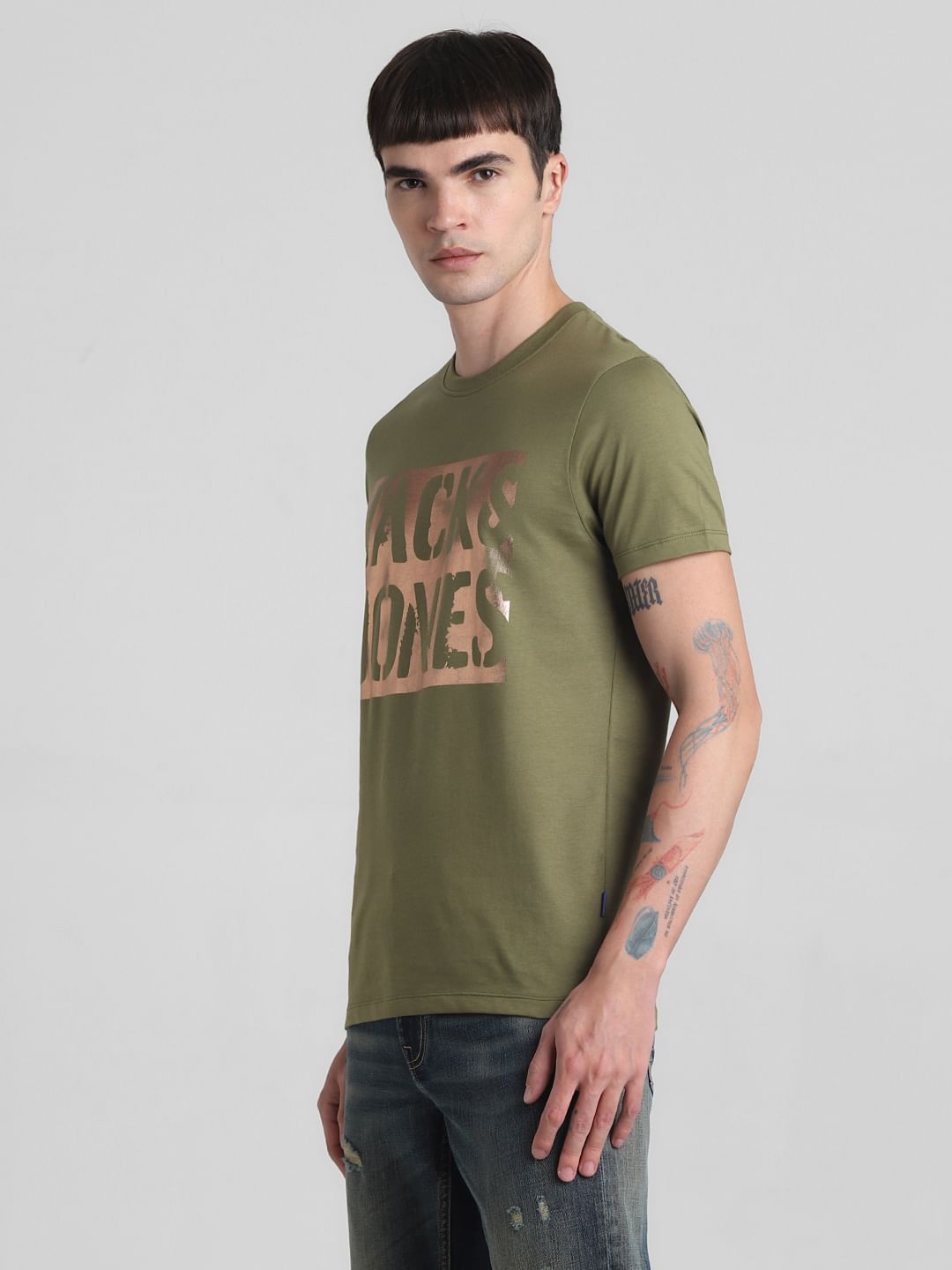 Green Foil Print Crew Neck T-shirt