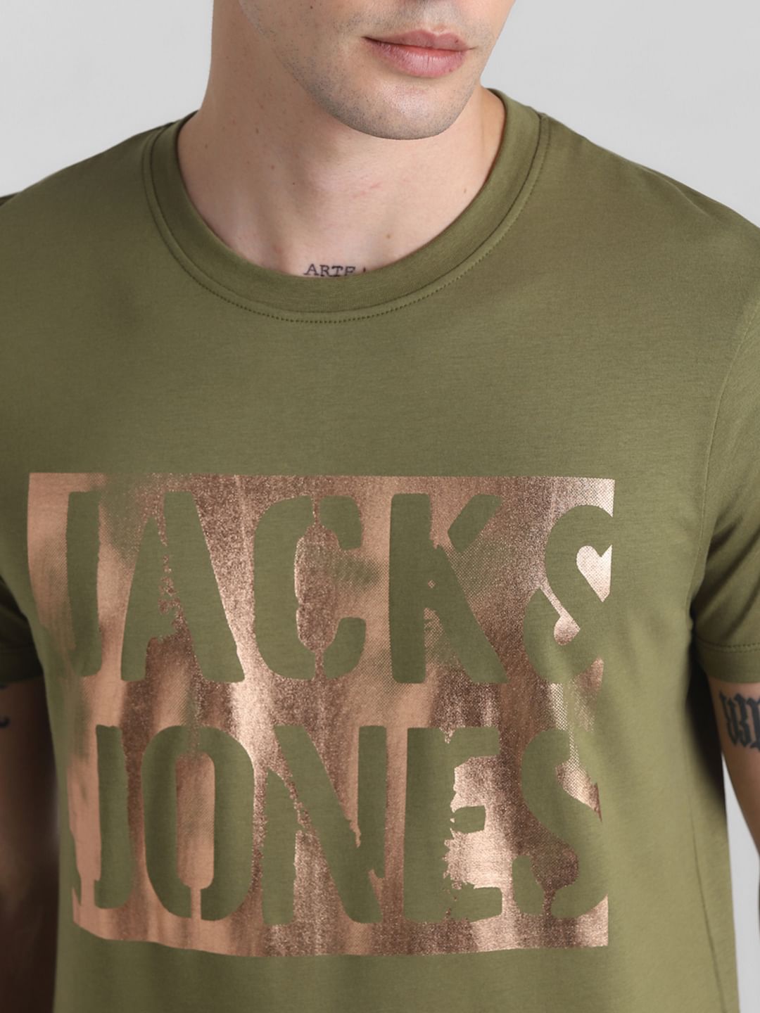 Green Foil Print Crew Neck T-shirt