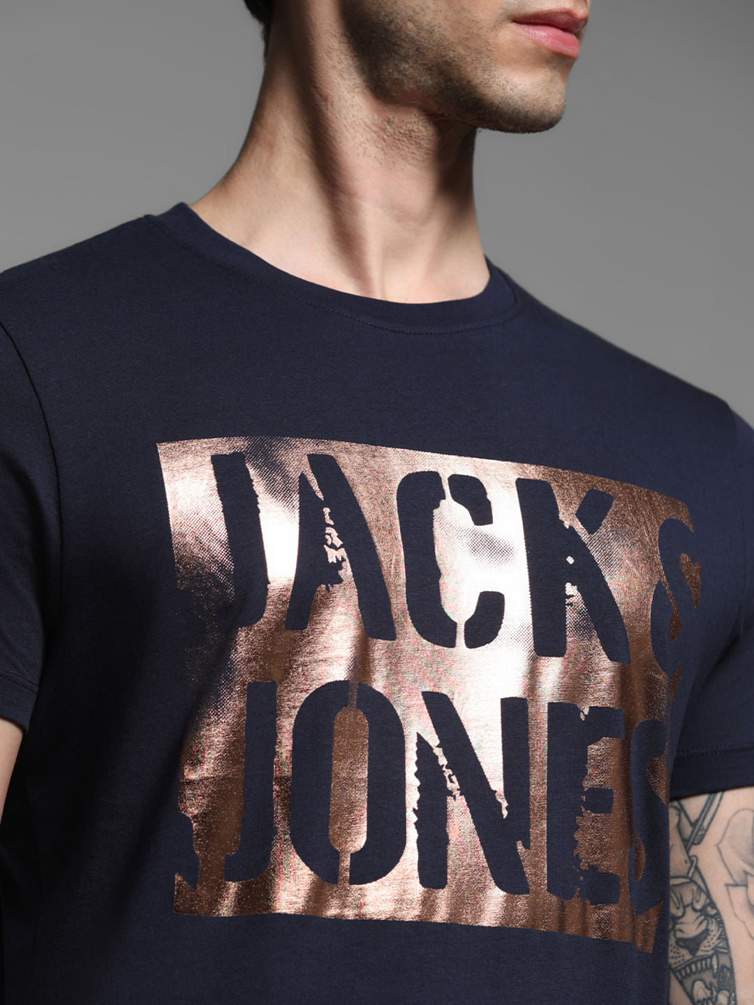 Navy Blue Foil Print T-shirt