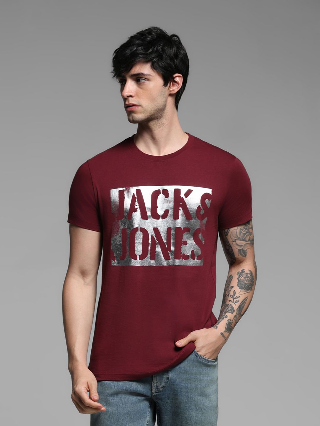 Dark Red Foil Print T-shirt - S