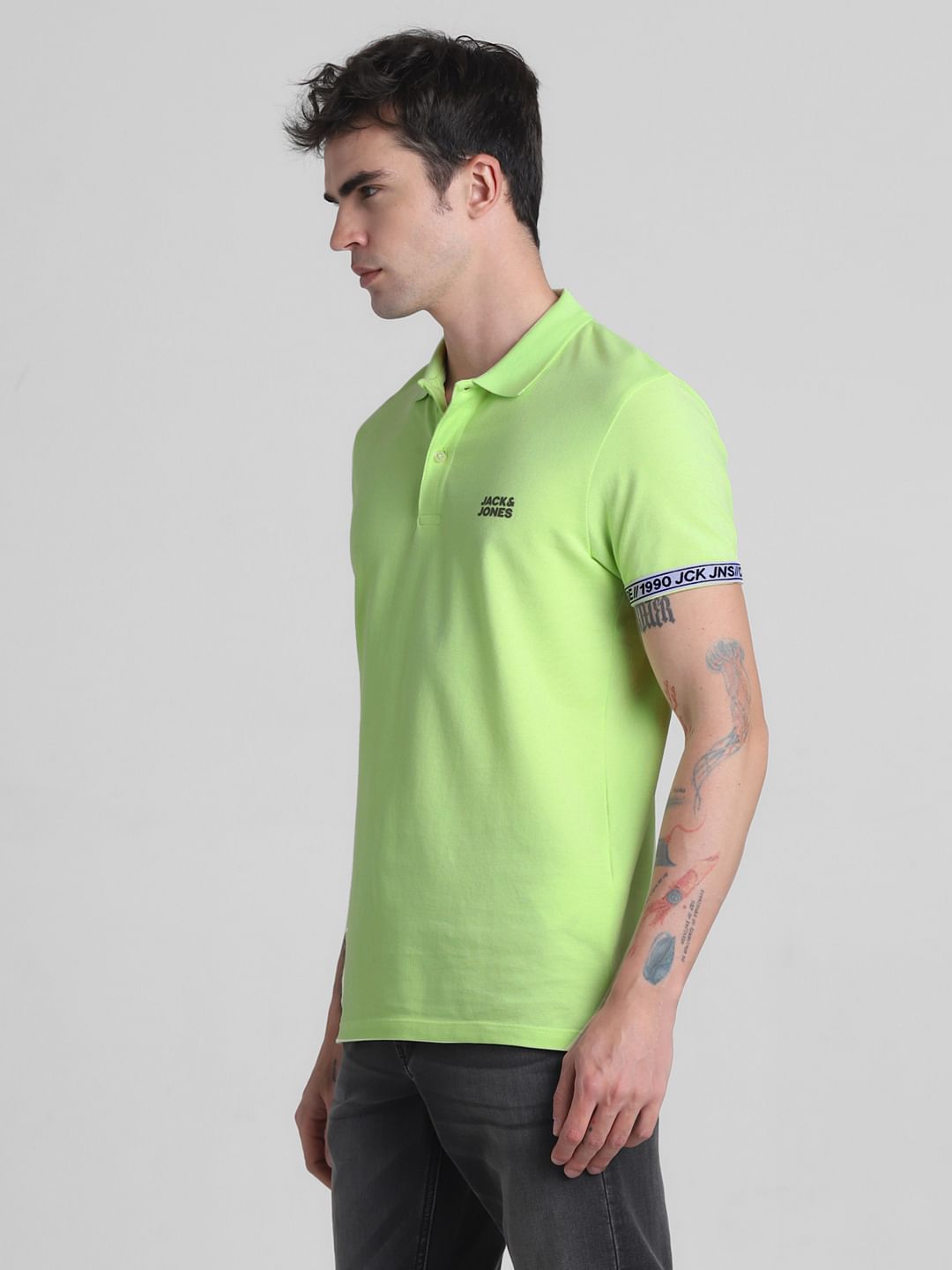 Green Ribbed Sleeves Polo T-Shirt