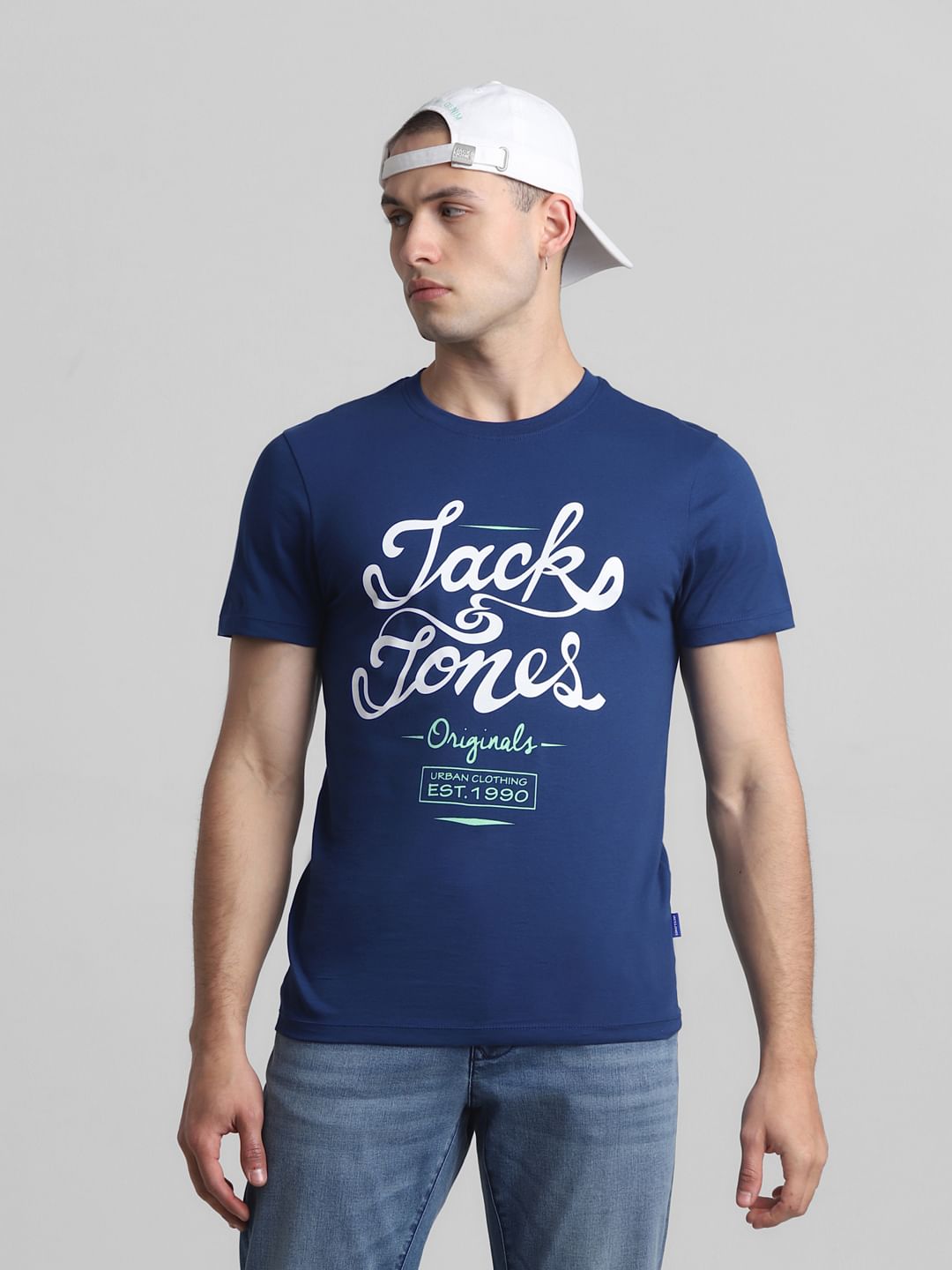 Blue Logo Print Crew Neck T-shirt