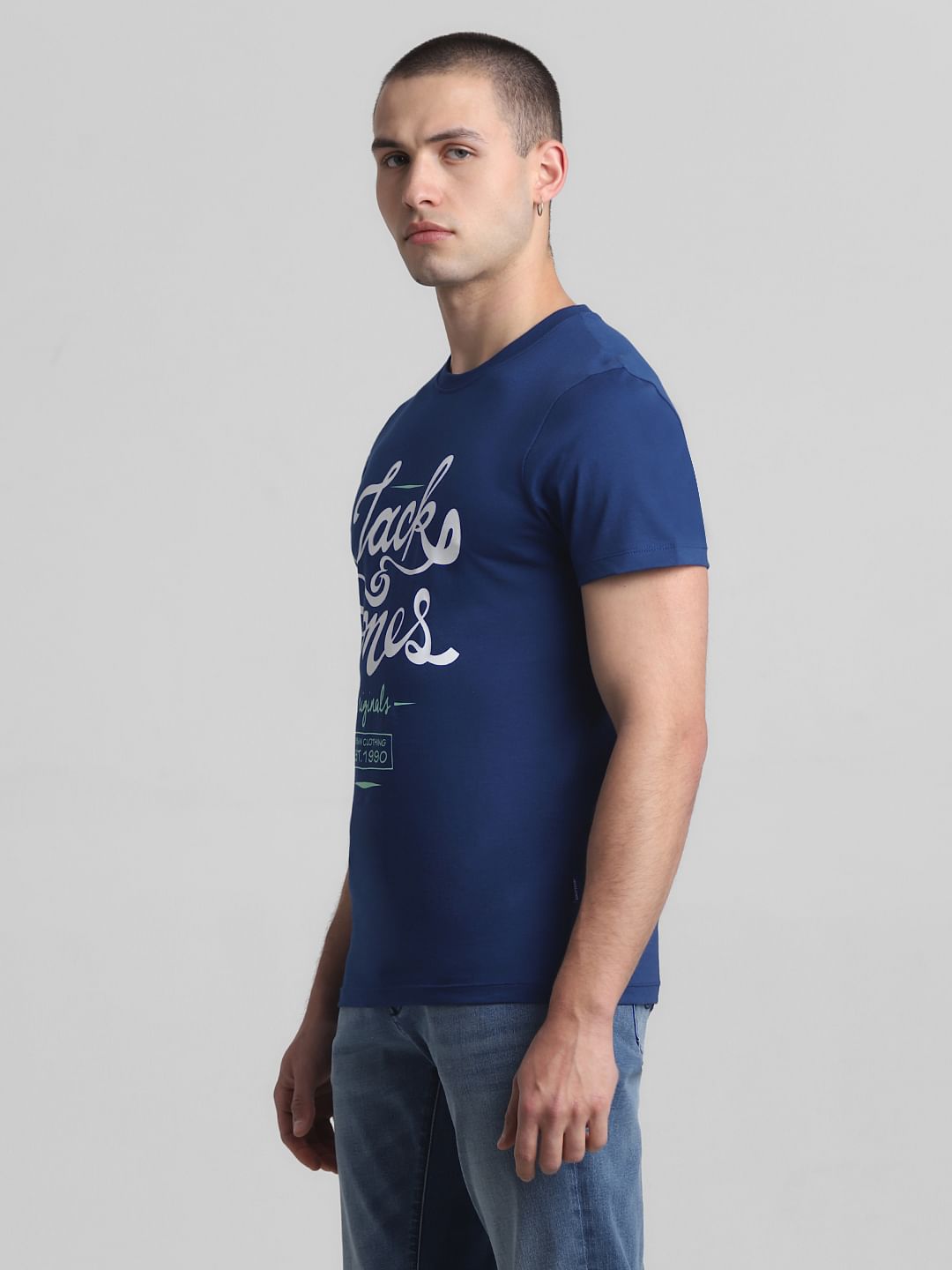 Blue Logo Print Crew Neck T-shirt
