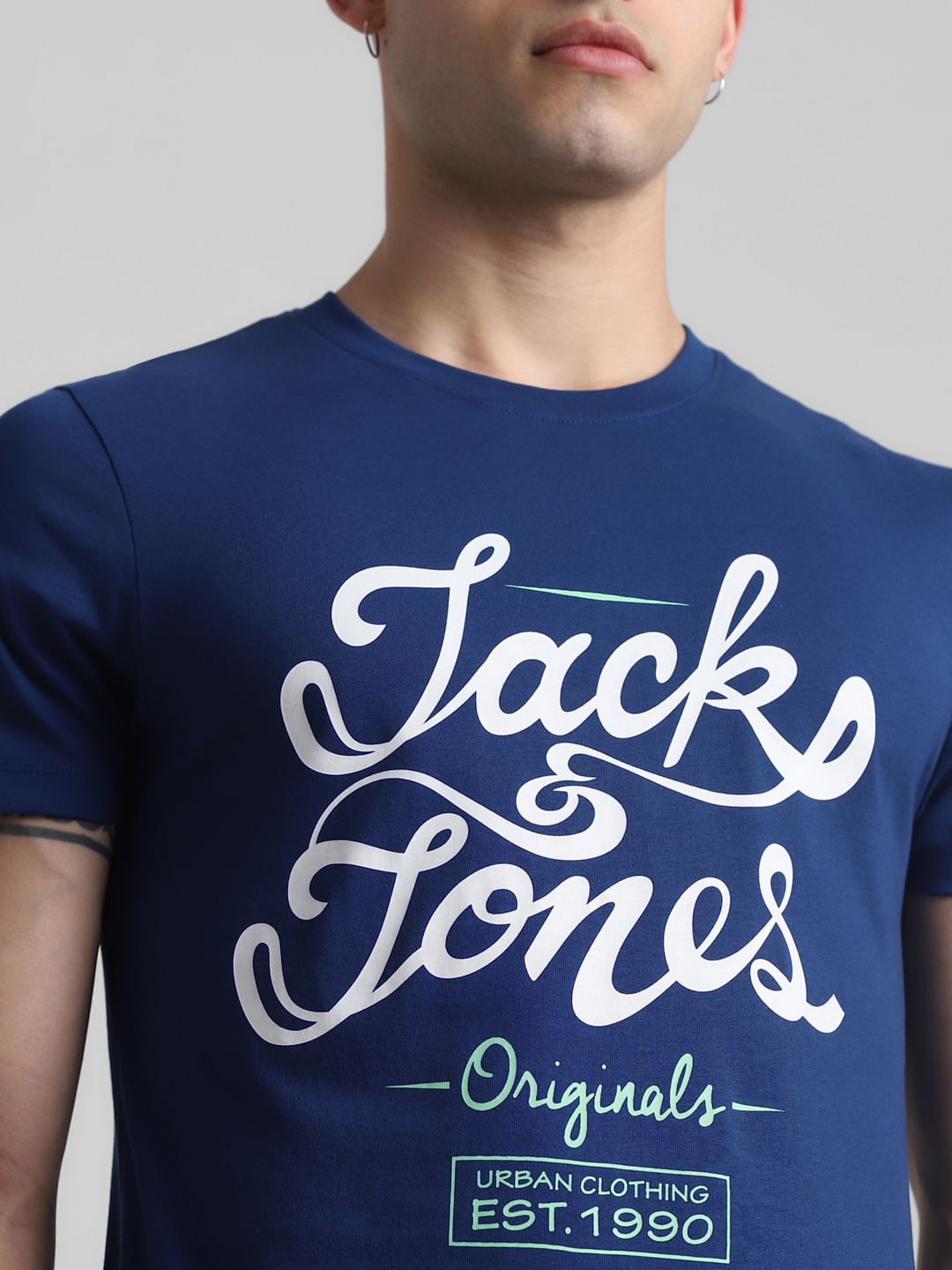 Blue Logo Print Crew Neck T-shirt