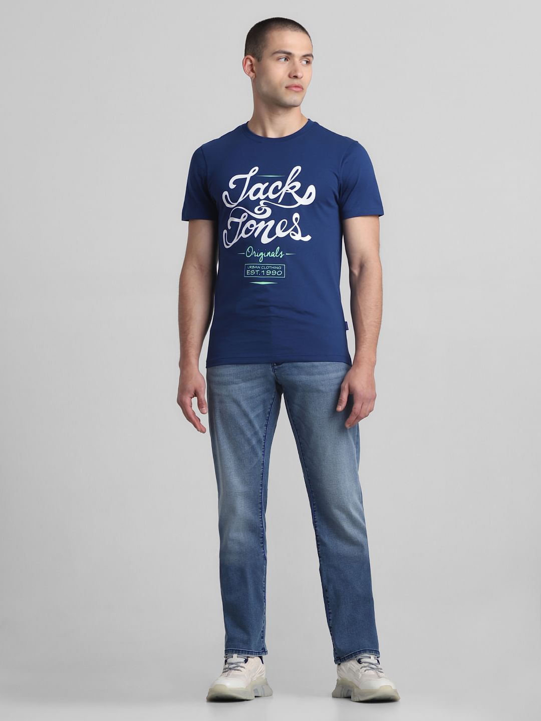 Blue Logo Print Crew Neck T-shirt