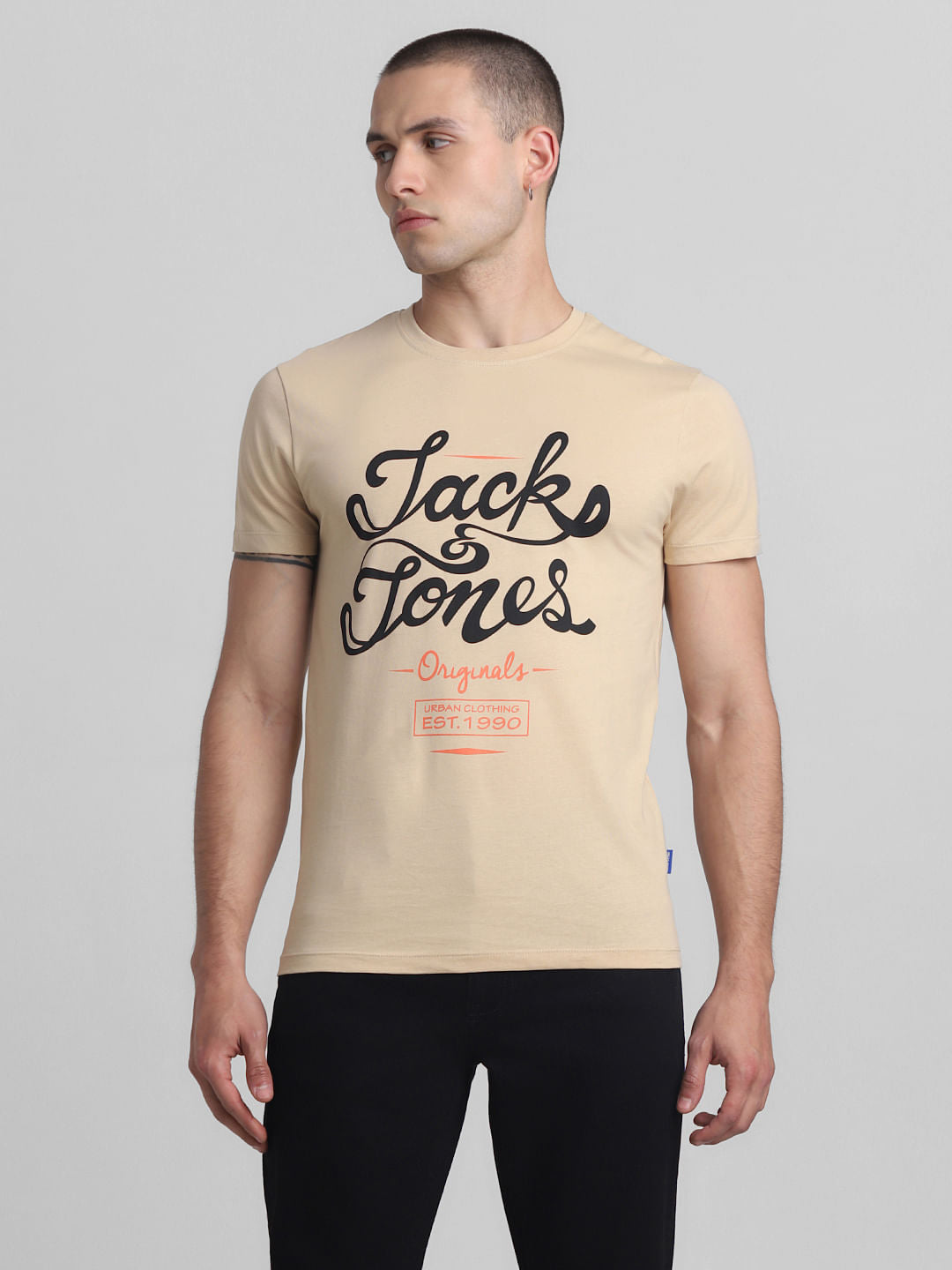 Brown Text Print Crew Neck T-shirt