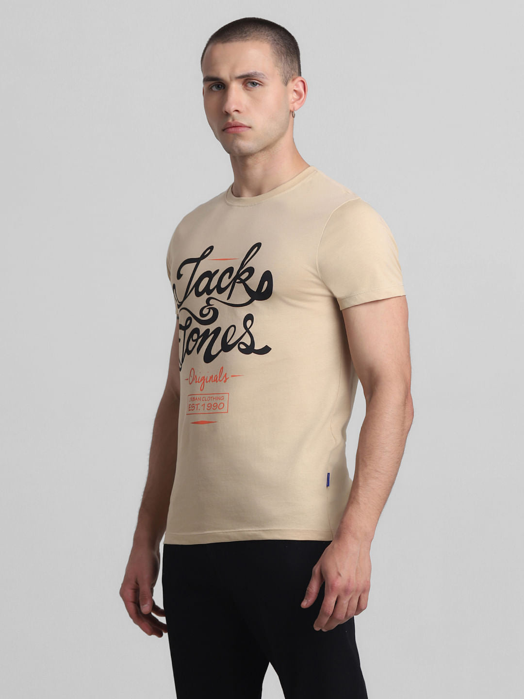 Brown Text Print Crew Neck T-shirt