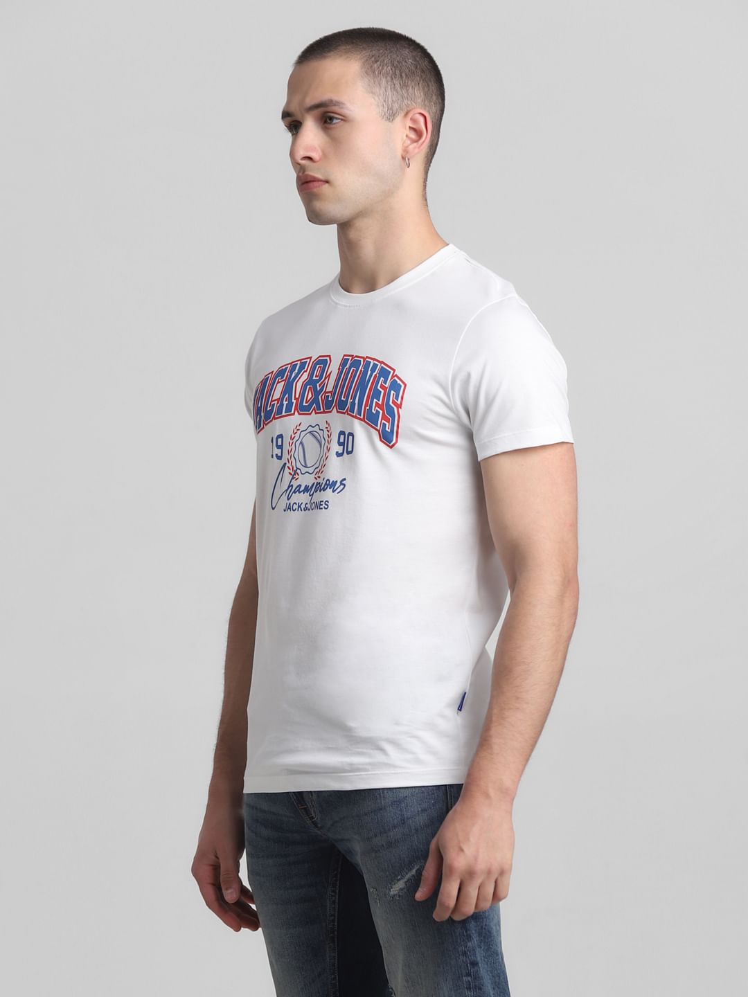 White Logo Print Crew Neck T-shirt