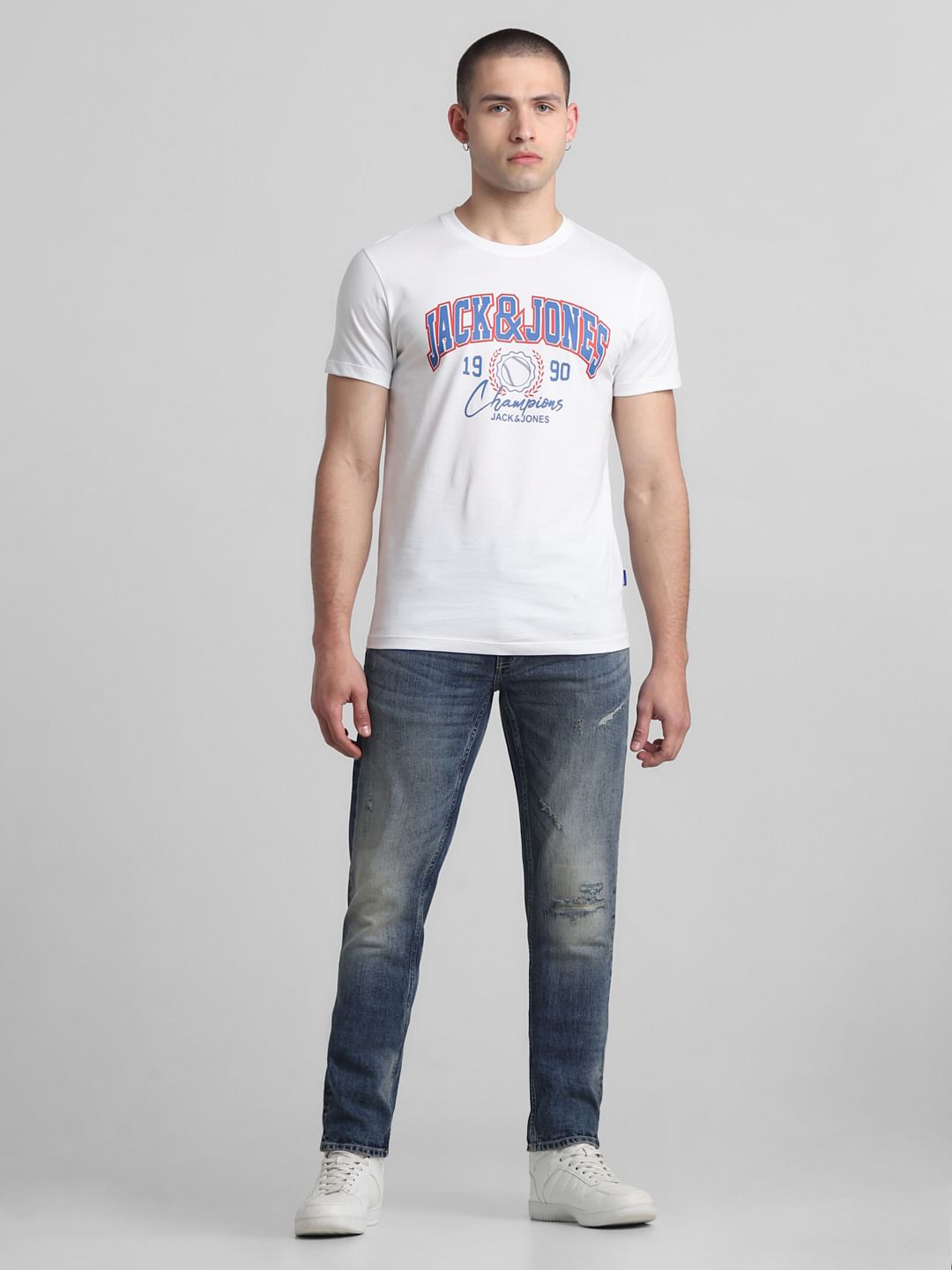 White Logo Print Crew Neck T-shirt