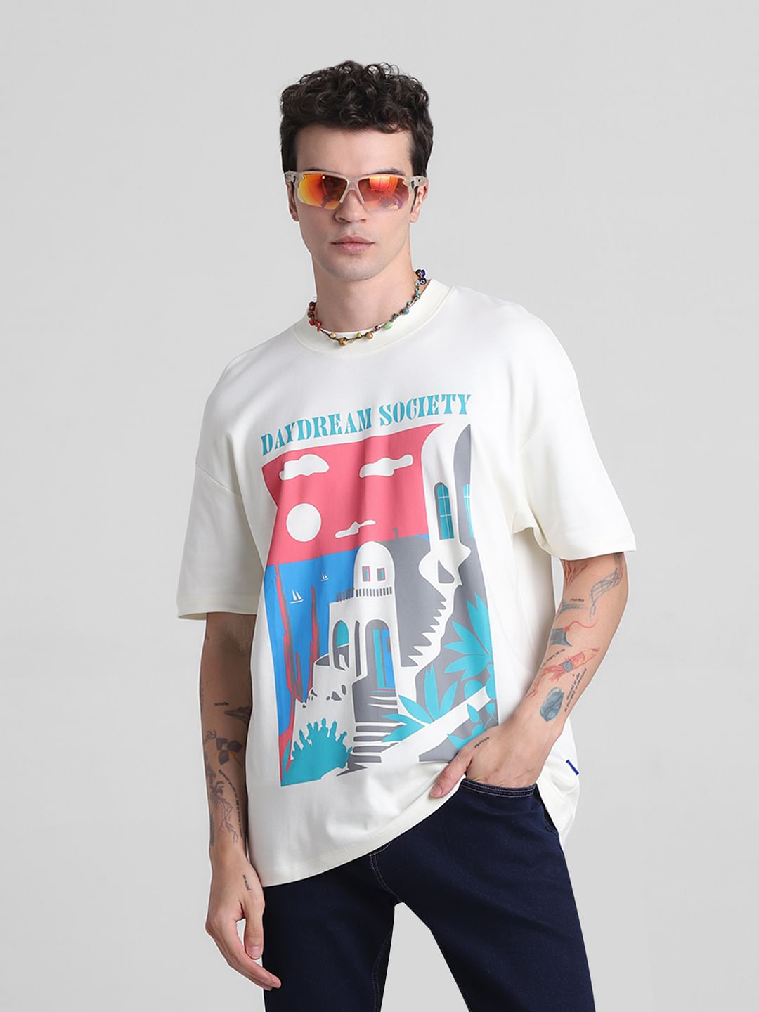 White Graphic Print Crew Neck T-shirt