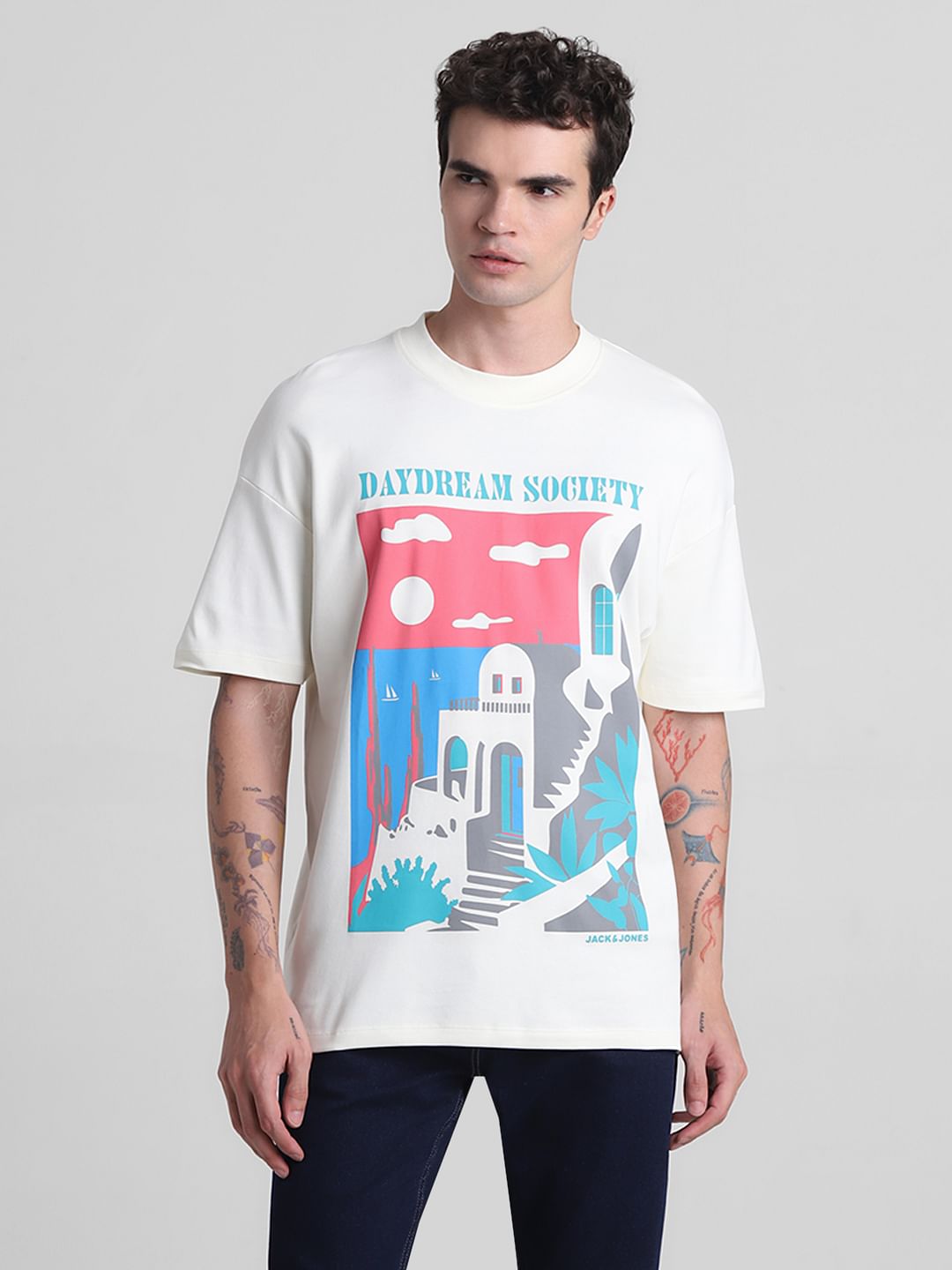 White Graphic Print Crew Neck T-shirt