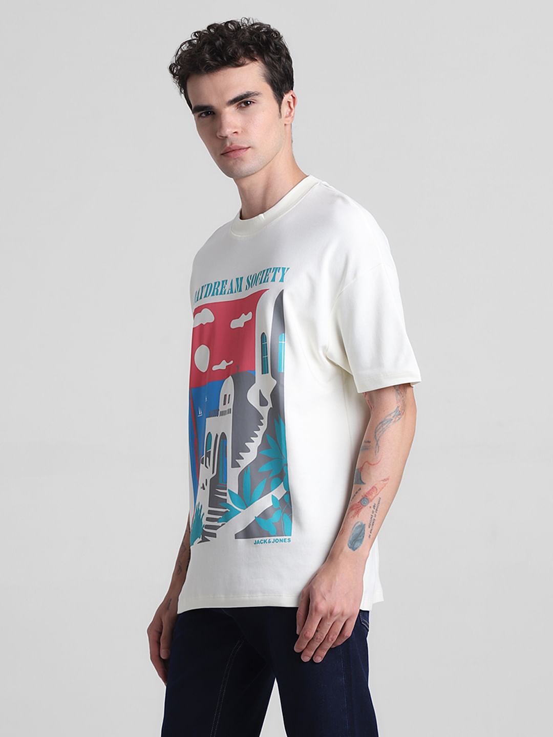 White Graphic Print Crew Neck T-shirt