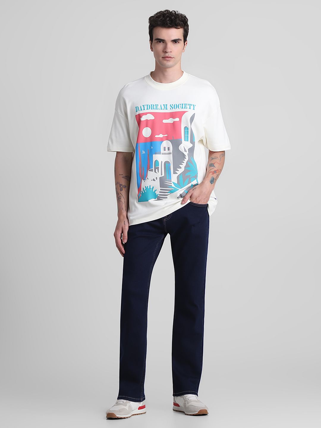 White Graphic Print Crew Neck T-shirt
