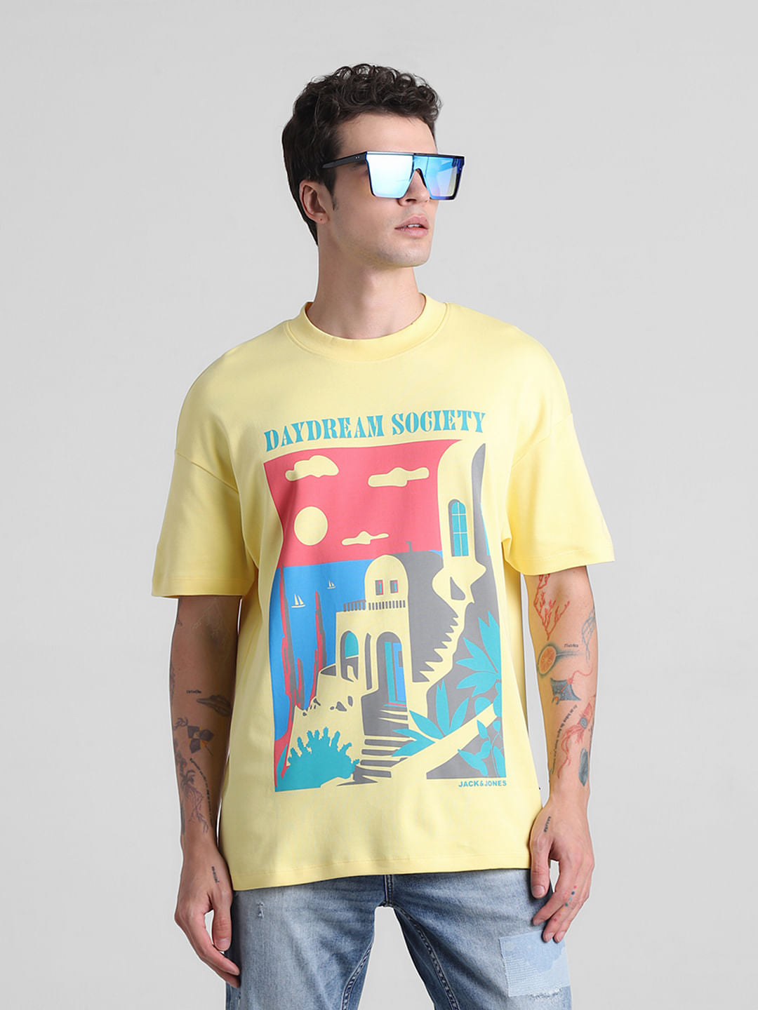 Yellow Graphic Print Crew Neck T-shirt - S