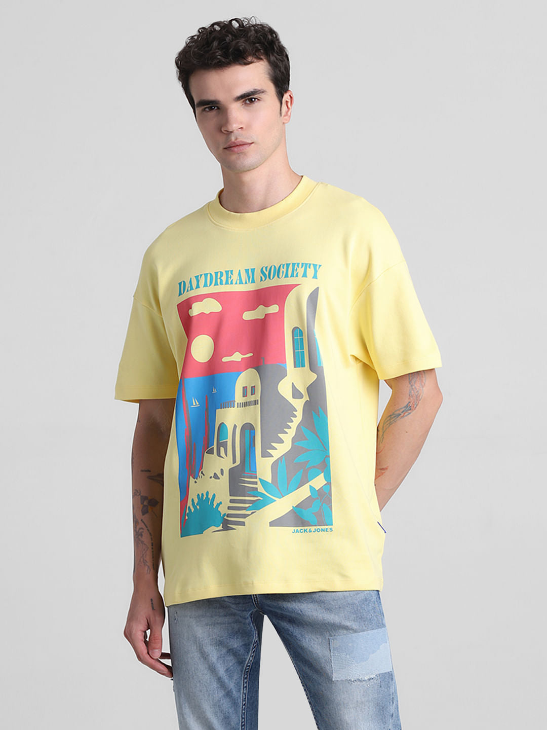 Yellow Graphic Print Crew Neck T-shirt