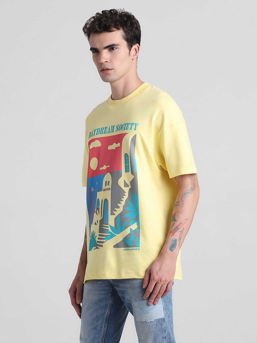Yellow Graphic Print Crew Neck T-shirt