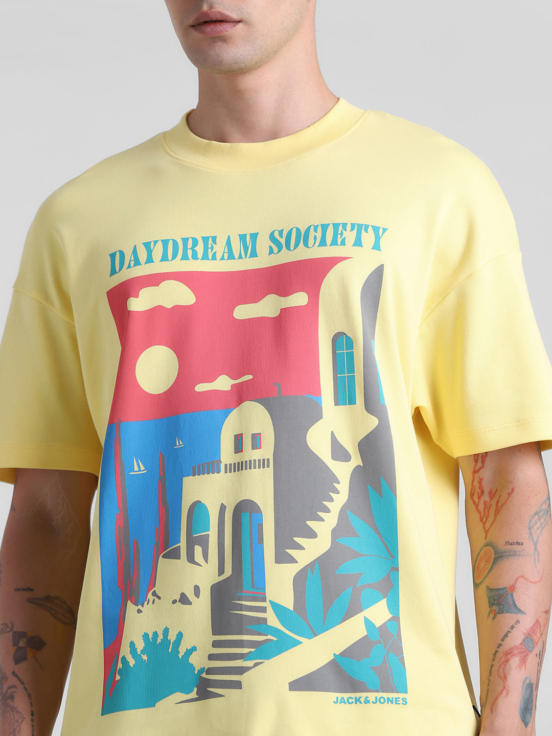 Yellow Graphic Print Crew Neck T-shirt