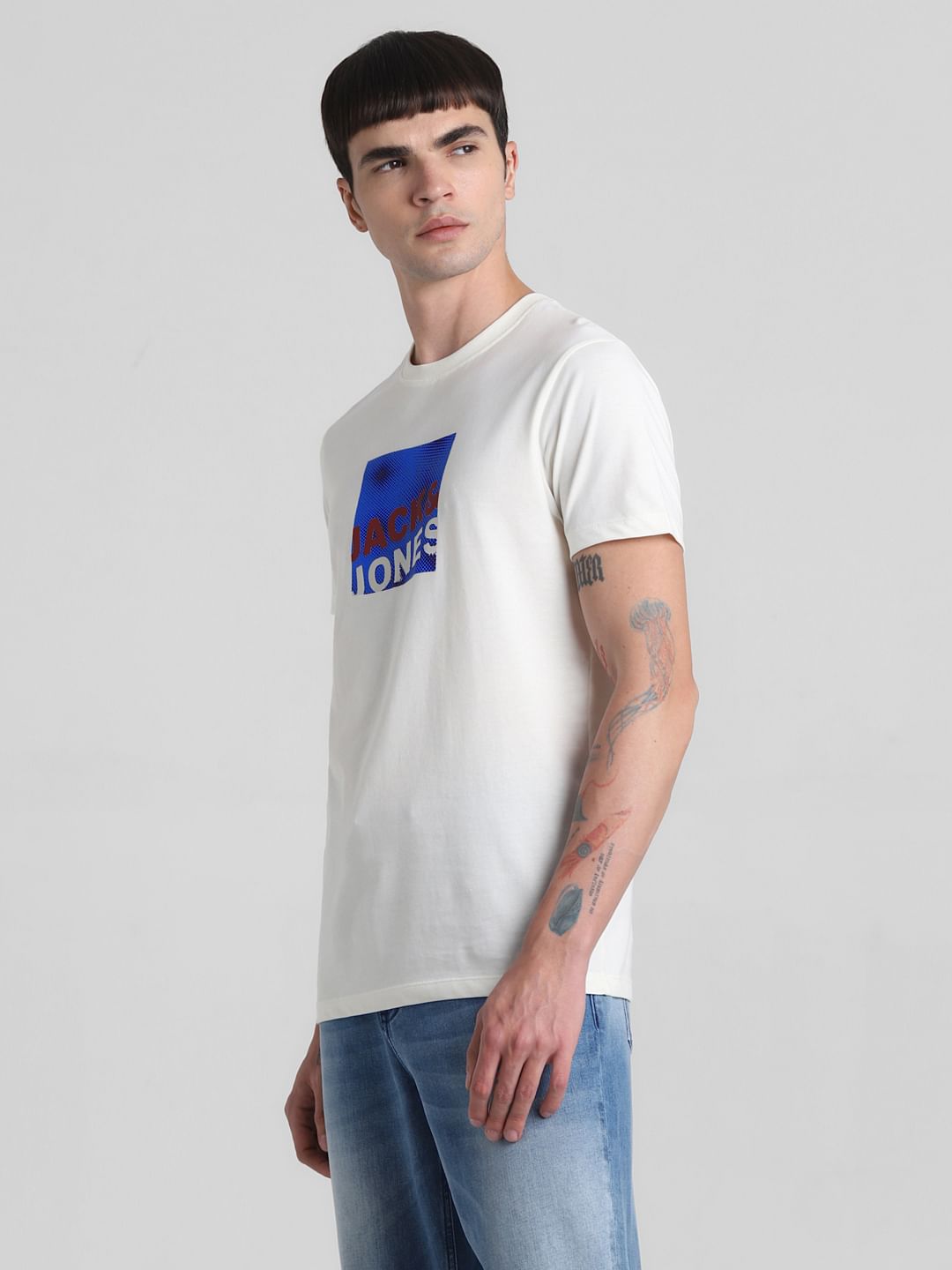 White Logo Print Crew Neck T-shirt