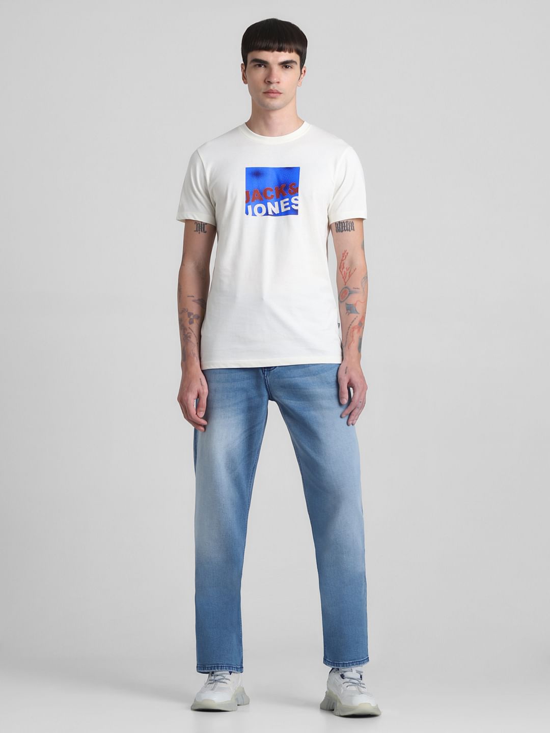 White Logo Print Crew Neck T-shirt